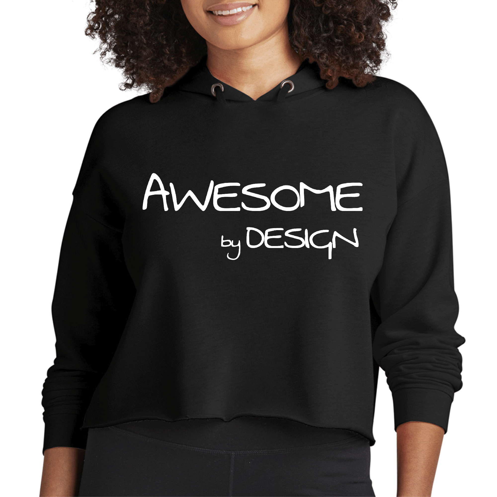 Womens Cropped Hoodie Awesome by Design White Print - Wear and Wander