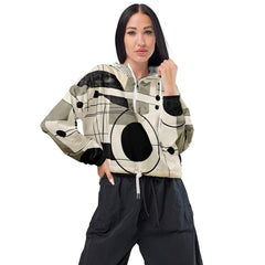 Womens Cropped Windbreaker Jacket, Abstract Black Beige Brown