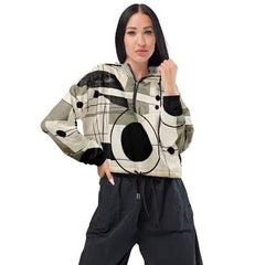 Womens Cropped Windbreaker Jacket, Abstract Black Beige Brown - Wear and Wander