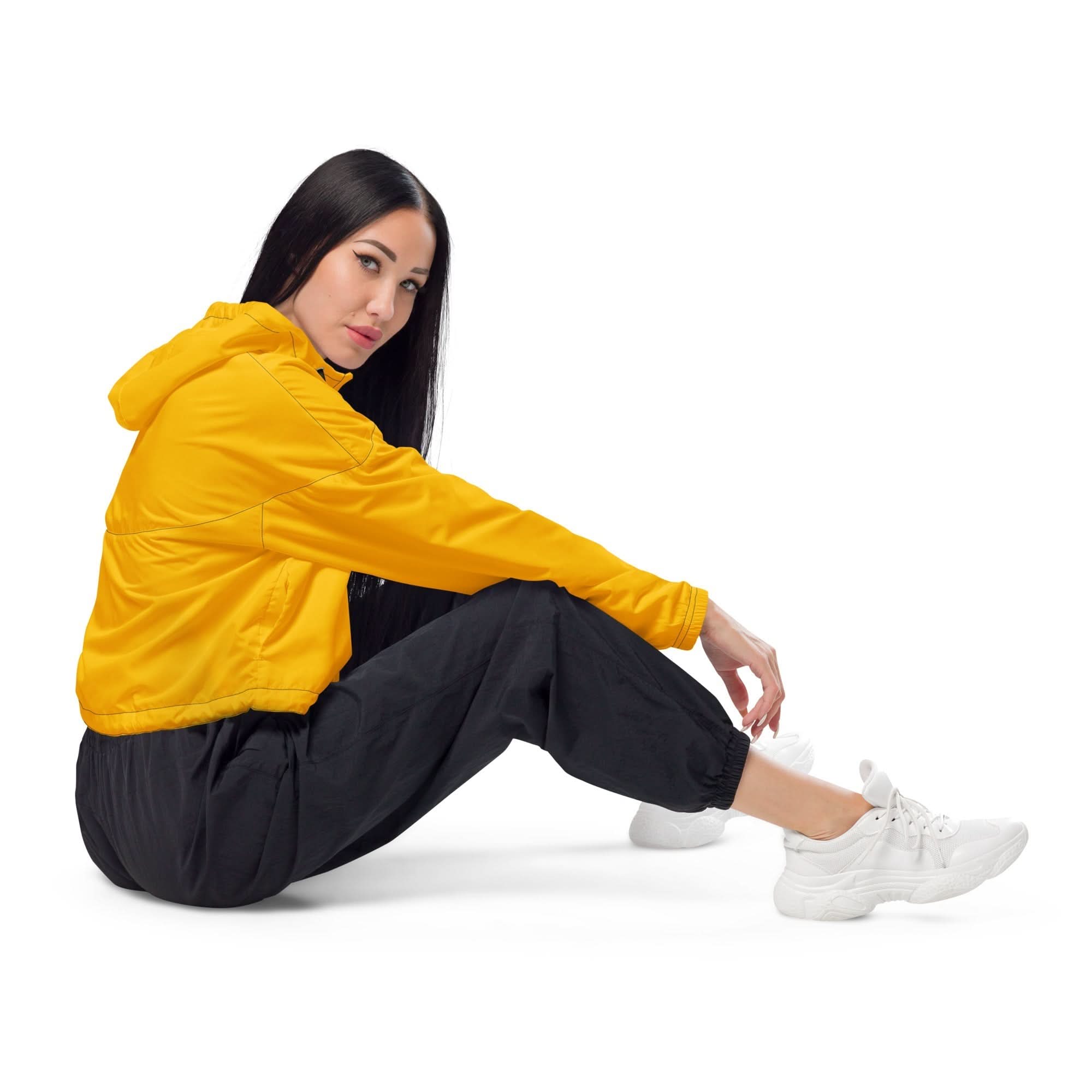 Womens Cropped Windbreaker Jacket, Golden Yellow - Wear and Wander