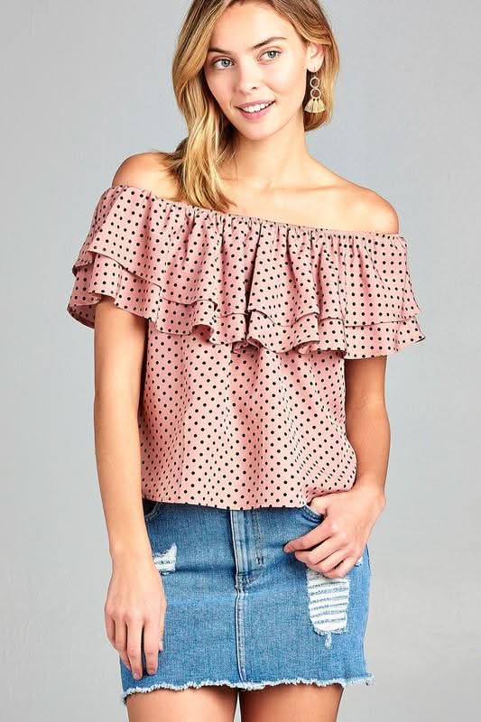 Women's Double Ruffle Off Shoulder Polka Dot Top - Wear and Wander