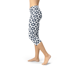 Womens Geometric Blue Tile Capri Leggings - Wear and Wander