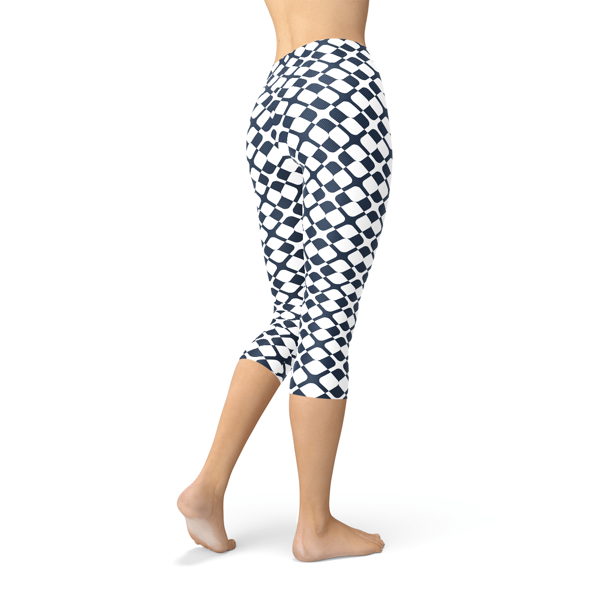 Womens Geometric Blue Tile Capri Leggings - Wear and Wander