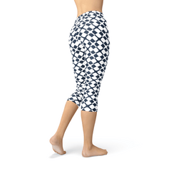 Womens Geometric Blue Tile Capri Leggings - Wear and Wander