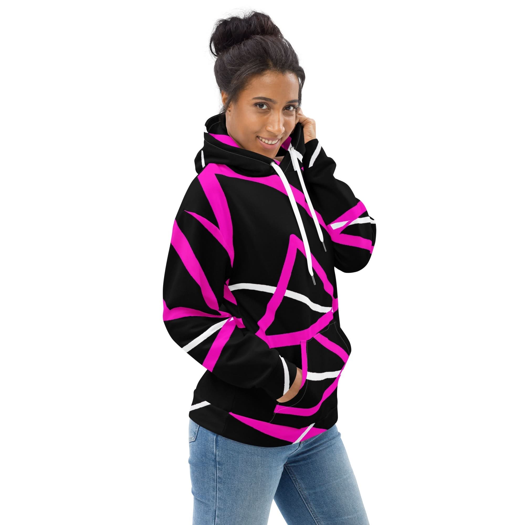 Womens Graphic Hoodie Black and Pink Pattern 2 - Wear and Wander