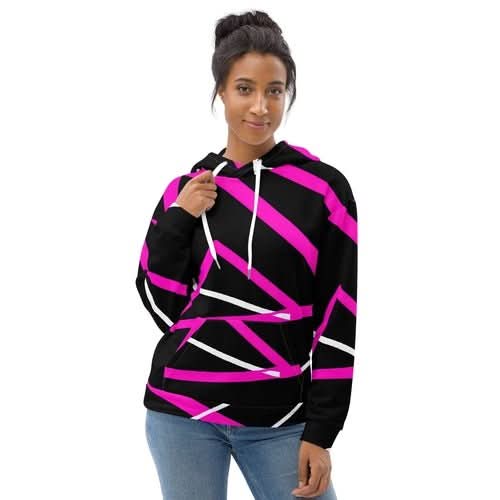 Womens Graphic Hoodie Black and Pink Pattern 2 - Wear and Wander