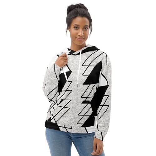 Womens Graphic Hoodie Black and White Ash Grey Triangular Colorblock - Wear and Wander