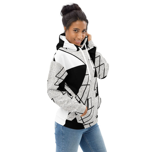 Womens Graphic Hoodie Black and White Ash Grey Triangular Colorblock - Wear and Wander