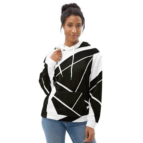 Womens Graphic Hoodie Black and White Geometric Pattern - Wear and Wander