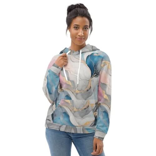 Womens Graphic Hoodie Marble Cloud of Grey Pink Blue 63389 - Wear and Wander