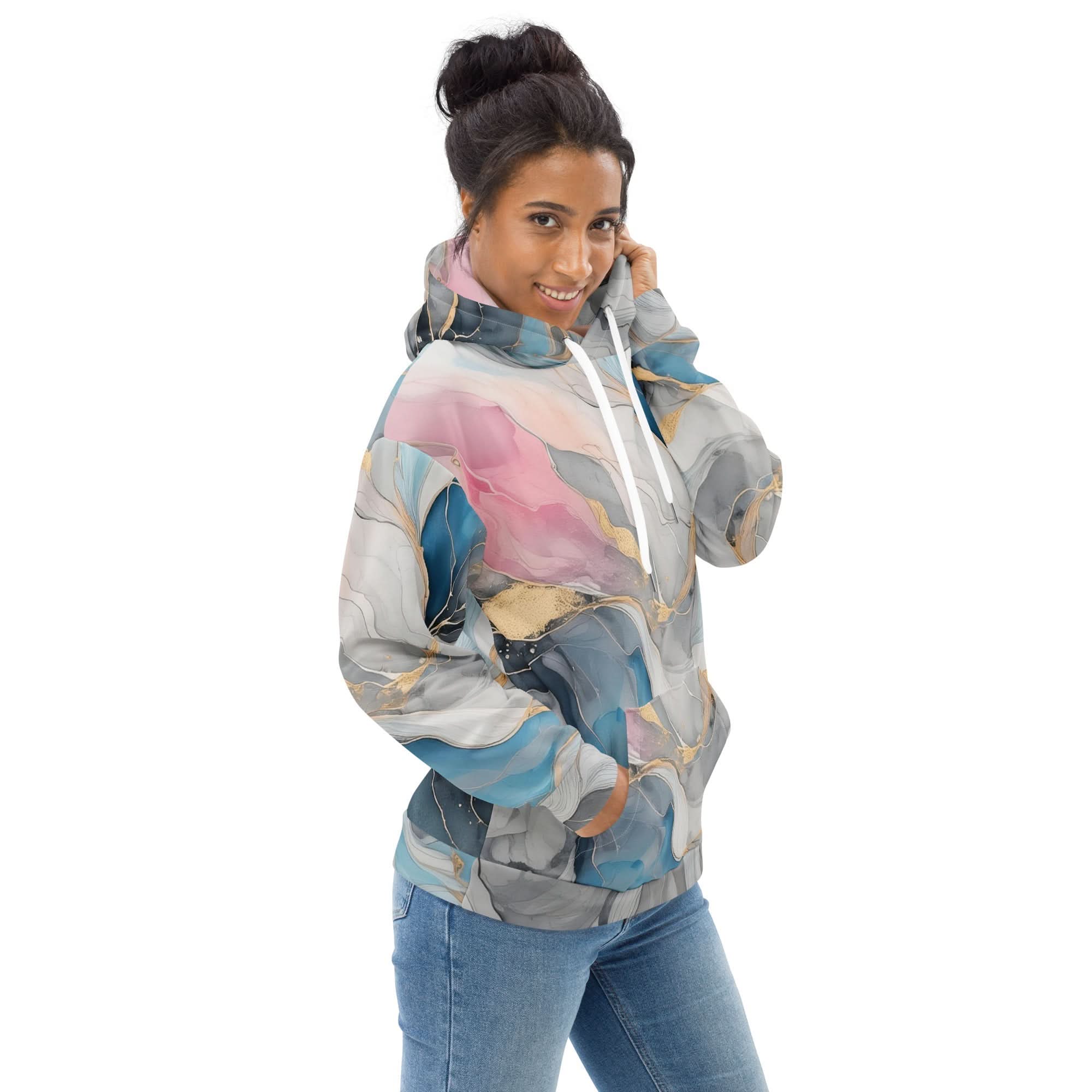 Womens Graphic Hoodie Marble Cloud of Grey Pink Blue 63389 - Wear and Wander