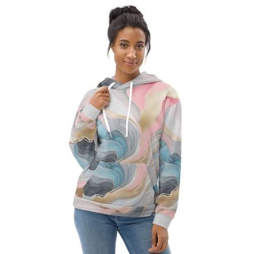 Womens Graphic Hoodie Marble Cloud of Grey Pink Blue 82395 - Wear and Wander