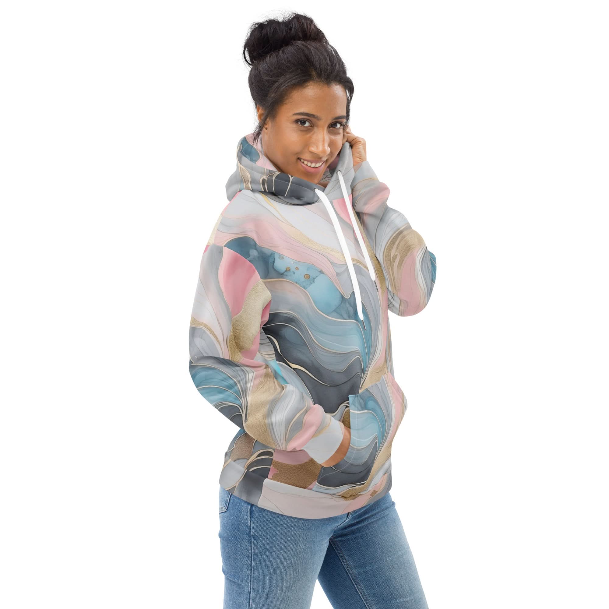 Womens Graphic Hoodie Marble Cloud of Grey Pink Blue 82395 - Wear and Wander
