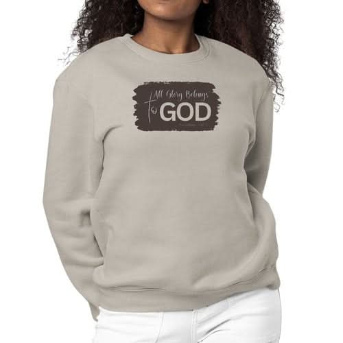 Womens Graphic Sweatshirt All Glory Belongs to God, Brown - Wear and Wander