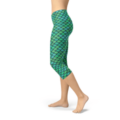 Womens Green Mermaid Capri Leggings - Wear and Wander