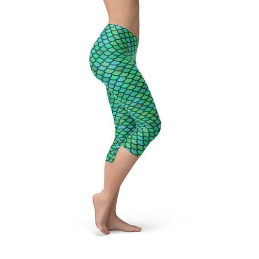 Womens Green Mermaid Capri Leggings - Wear and Wander