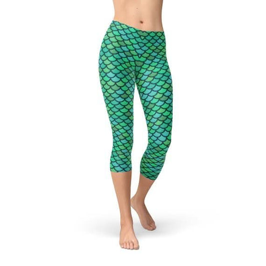 Womens Green Mermaid Capri Leggings - Wear and Wander