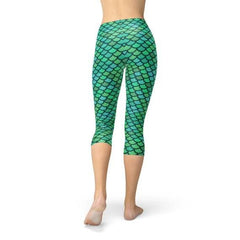 Womens Green Mermaid Capri Leggings - Wear and Wander