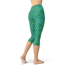 Womens Green Mermaid Capri Leggings - Wear and Wander