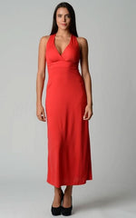 Women's Halter Maxi Dress with Cross Back Straps - Wear and Wander