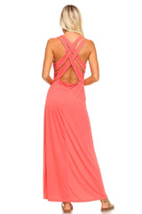 Women's Halter Maxi Dress with Cross Back Straps - Wear and Wander