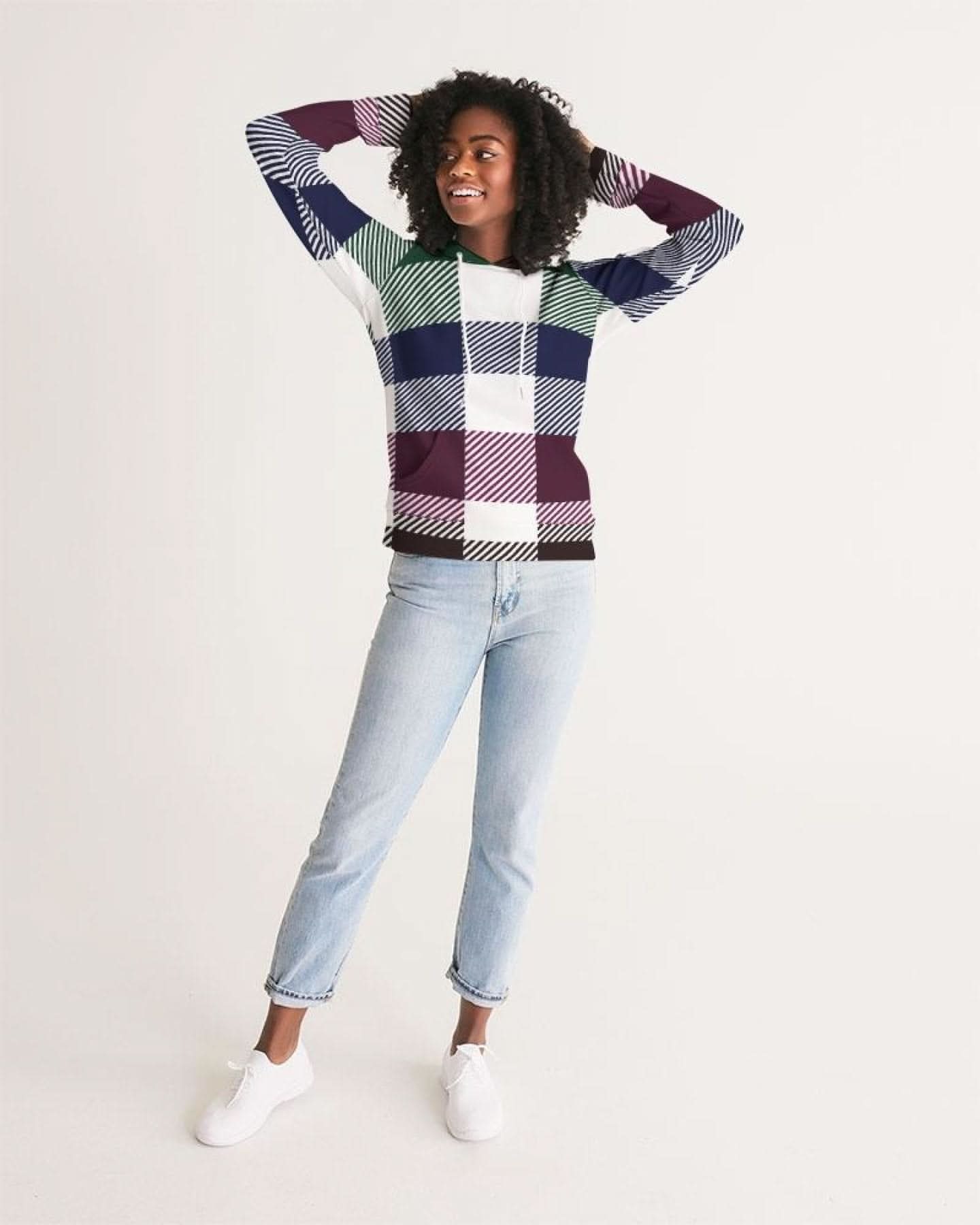 Womens Hoodie, Multicolor Colorblock Plaid Pattern - Wear and Wander