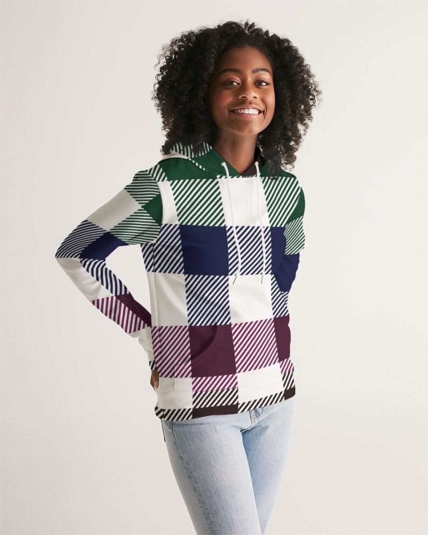 Womens Hoodie, Multicolor Colorblock Plaid Pattern - Wear and Wander