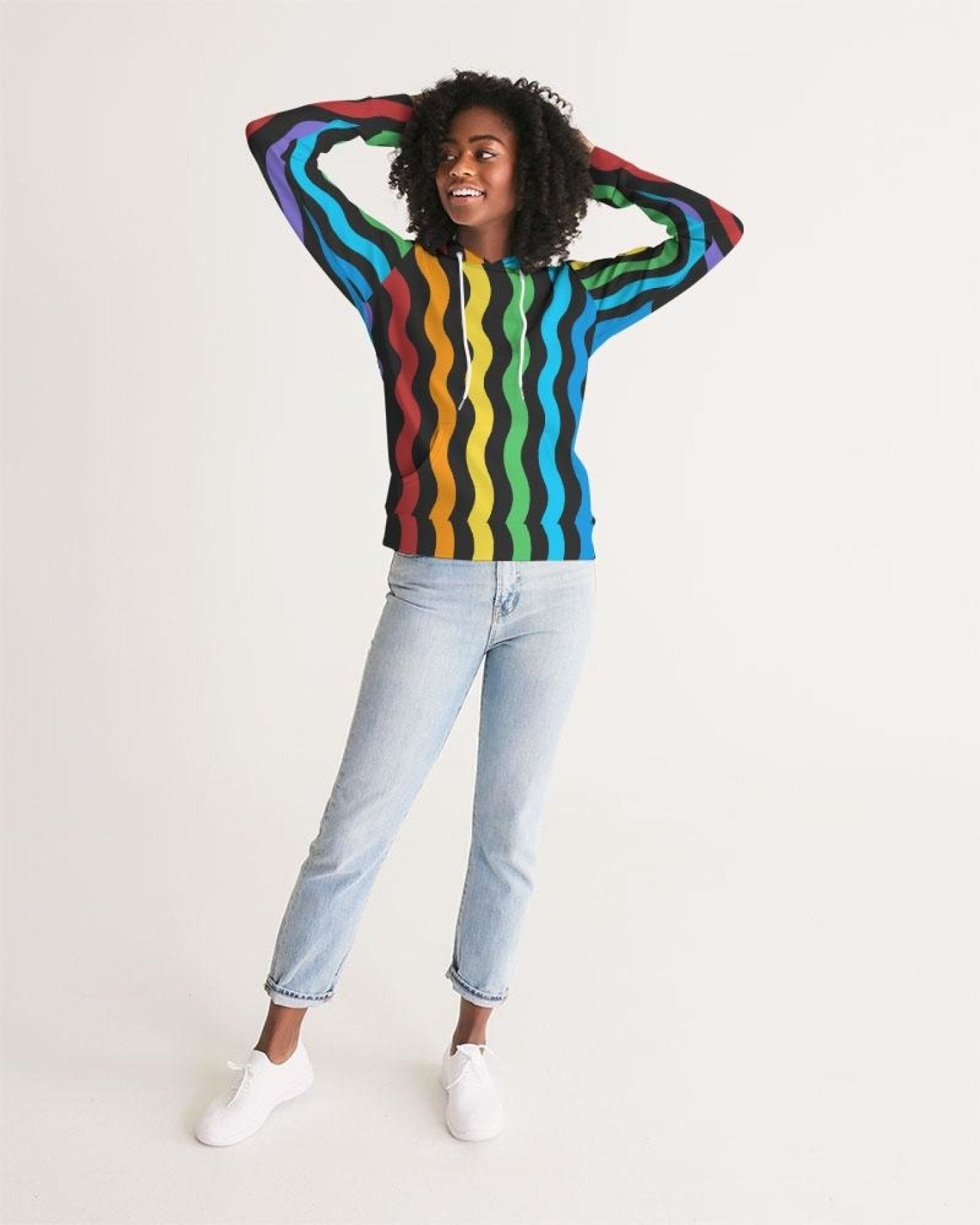 Womens Hoodie - Pullover Hooded Sweatshirt - graphic/rainbow Stripes - Wear and Wander