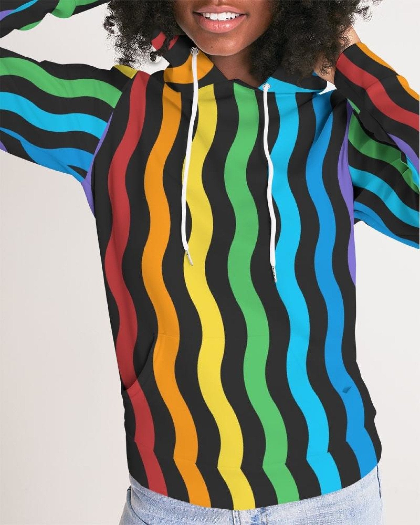 Womens Hoodie - Pullover Hooded Sweatshirt - graphic/rainbow Stripes - Wear and Wander