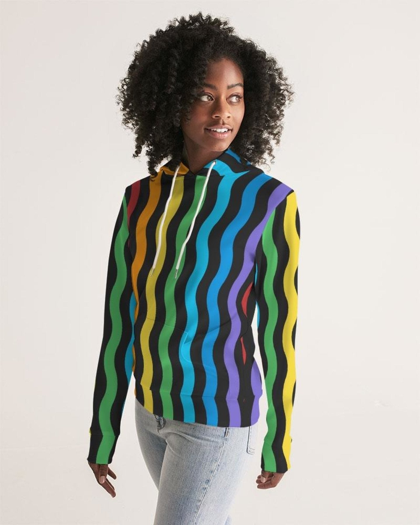 Womens Hoodie - Pullover Hooded Sweatshirt - graphic/rainbow Stripes - Wear and Wander