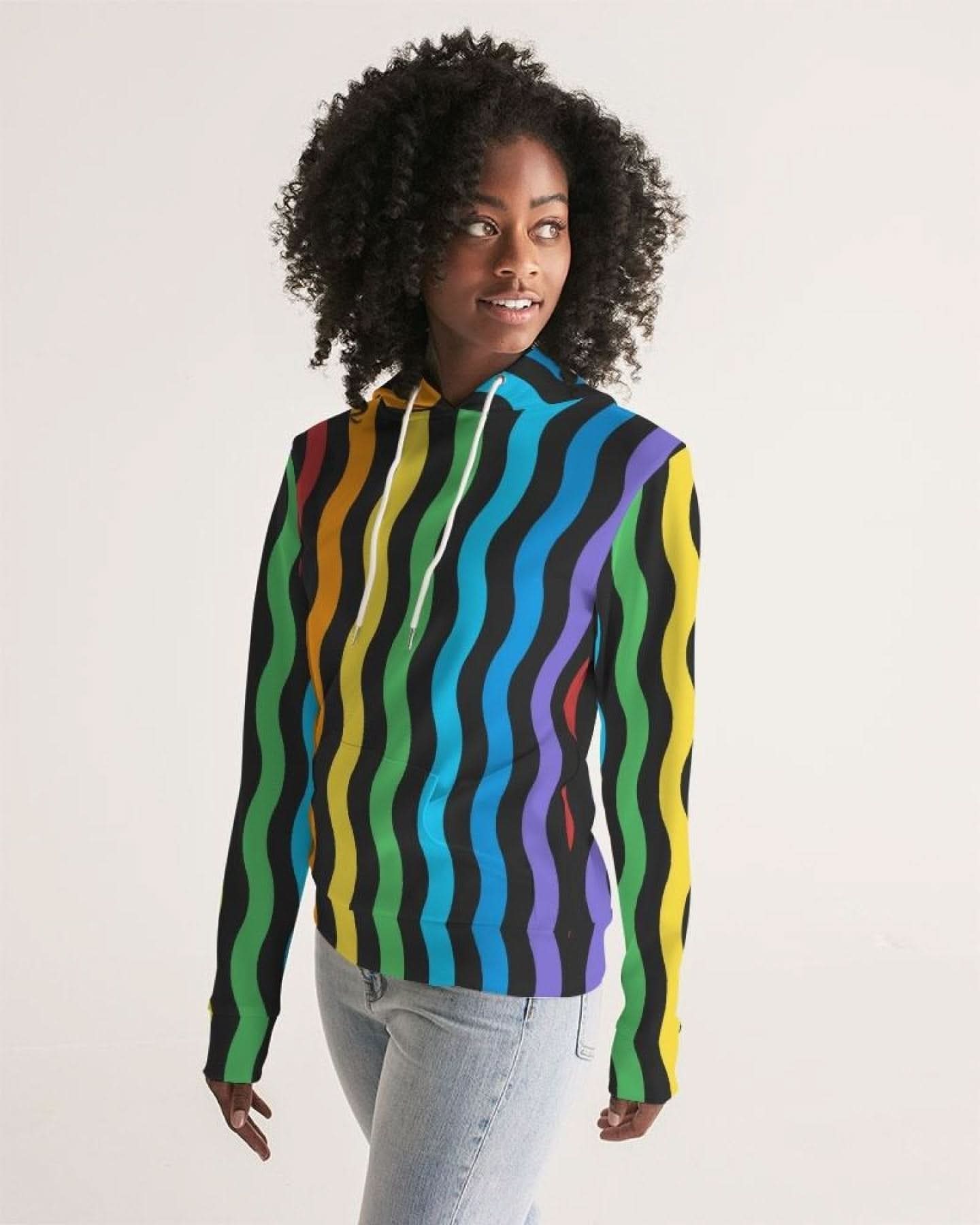Womens Hoodie - Pullover Hooded Sweatshirt - graphic/rainbow Stripes - Wear and Wander