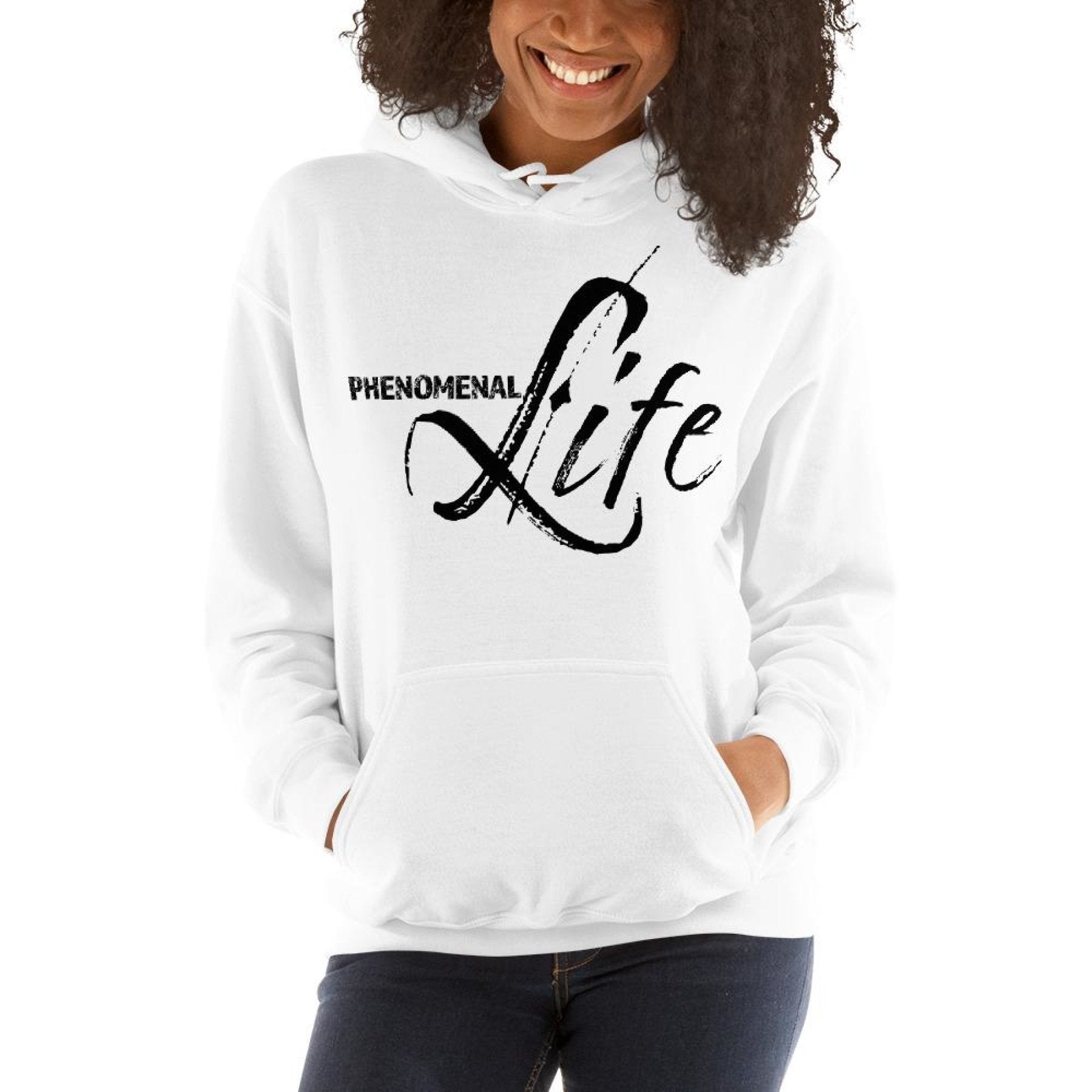 Womens Hoodie - Pullover Sweatshirt - Black Graphic/phenomenal Life - Wear and Wander