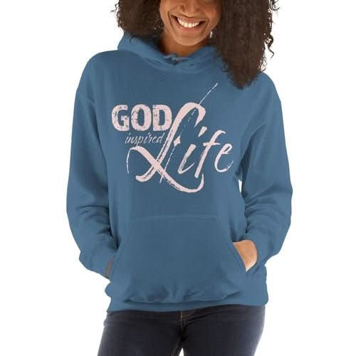 Womens Hoodie - Pullover Sweatshirt - God Inspired Life / Pink - Wear and Wander