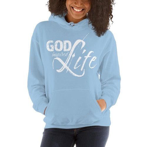 Womens Hoodie - Pullover Sweatshirt - God Inspired Life / White - Wear and Wander