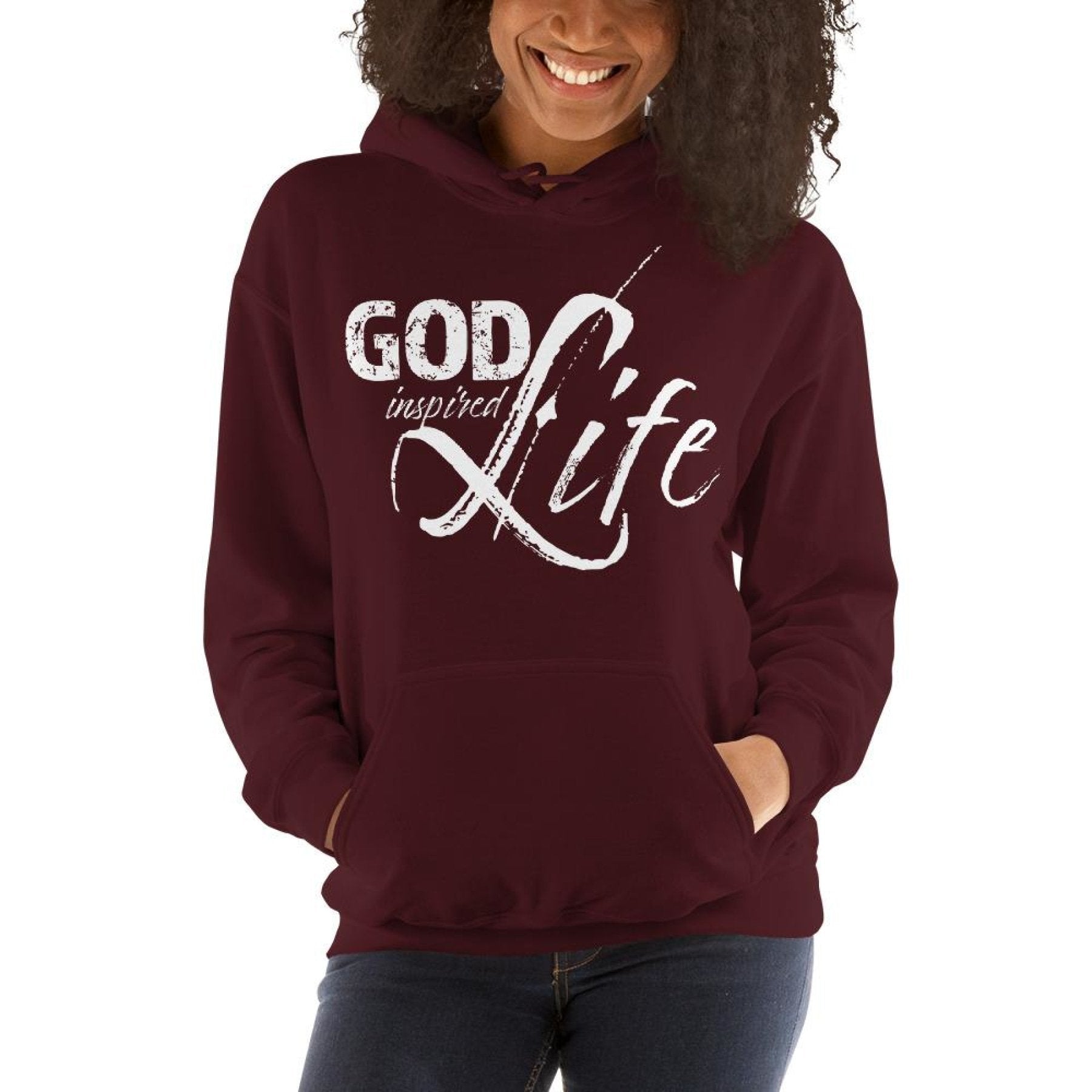 Womens Hoodie - Pullover Sweatshirt - God Inspired Life / White - Wear and Wander