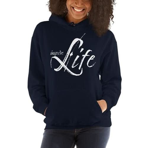 Womens Hoodie - Pullover Sweatshirt - White Graphic /inspire Life - Wear and Wander