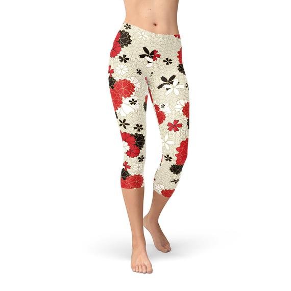 Womens Japanese Cherry Blossom Capri Leggings - Wear n Wander