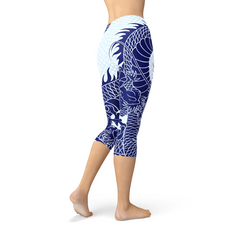 Womens Japanese Dragon Capri Leggings - Wear and Wander