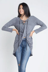 Women's Lace Up Wrap Long Sleeve Top - Wear and Wander