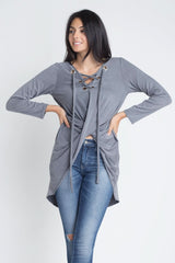 Women's Lace Up Wrap Long Sleeve Top - Wear and Wander