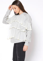 Women's Layered Lace Front Crewneck Sweatshirt - Wear and Wander