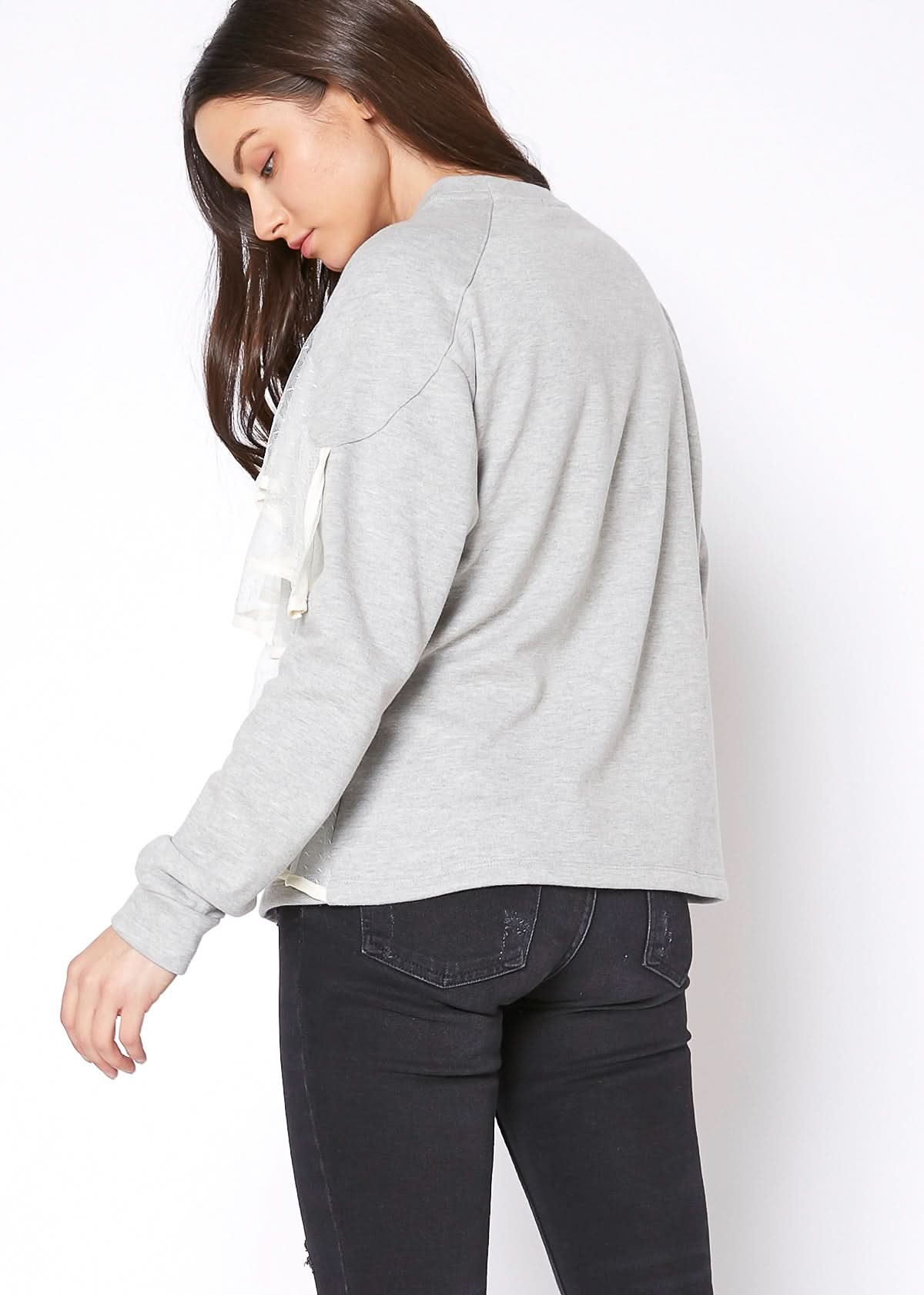Women's Layered Lace Front Crewneck Sweatshirt - Wear and Wander