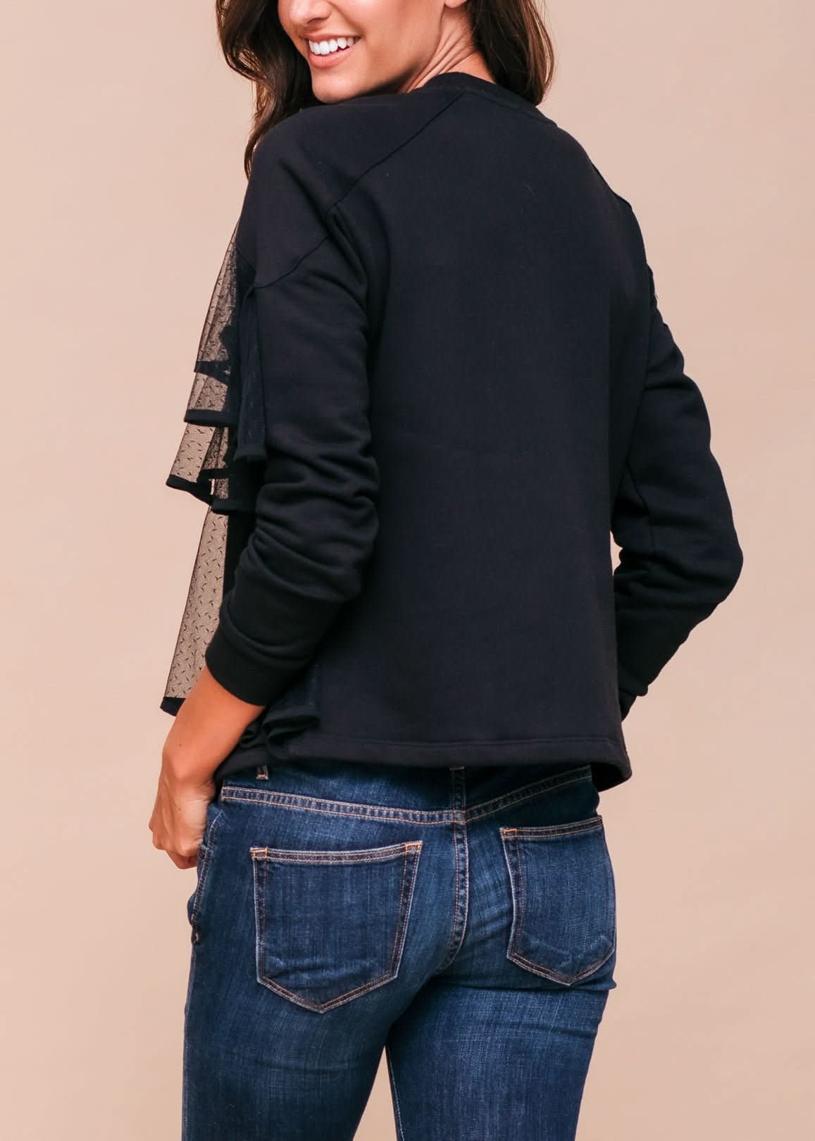 Women's Layered Lace Front Crewneck Sweatshirt - Wear and Wander