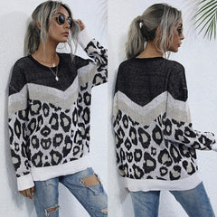 Womens Leopard Print Round Neck Sweater - Wear and Wander