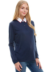 Women's Long Sleeve Polo Shirt with Contrast Collar - Wear and Wander
