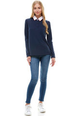 Women's Long Sleeve Polo Shirt with Contrast Collar - Wear and Wander