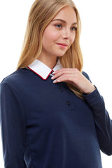Women's Long Sleeve Polo Shirt with Contrast Collar - Wear and Wander