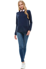 Women's Long Sleeve Polo Shirt with Contrast Collar - Wear and Wander