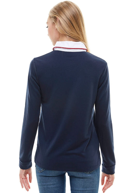 Women's Long Sleeve Polo Shirt with Contrast Collar - Wear and Wander