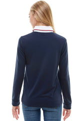 Women's Long Sleeve Polo Shirt with Contrast Collar - Wear and Wander